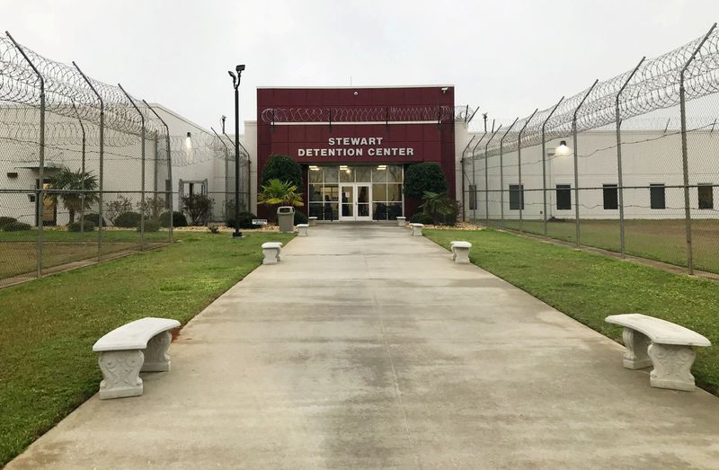 FILE PHOTO: The entrance to the Stewart Detention Center is pictured in Lumpkin, Georgia, U.S. February 21 , 2018.  Picture taken February 21, 2018. REUTERS/Reade Levinson/File Photo