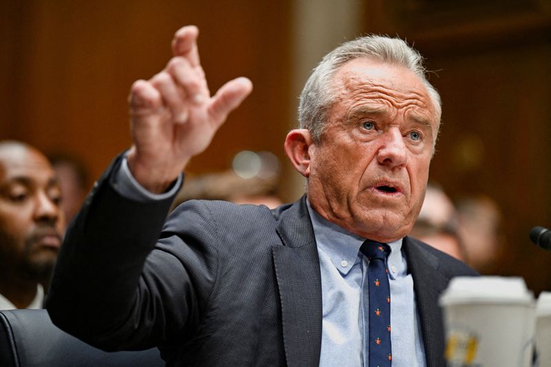 U.S. Health and Human Services (HHS) Secretary Robert F. Kennedy Jr. gestures as he testifies before a Senate Health, Education, Labor, and Pensions Committee hearing on U.S. President Donald Trump's budget request for the Department of Health and Human Services on Capitol Hill in Washington, D.C., U.S., April 22, 2026. REUTERS/Annabelle Gordon/File Photo