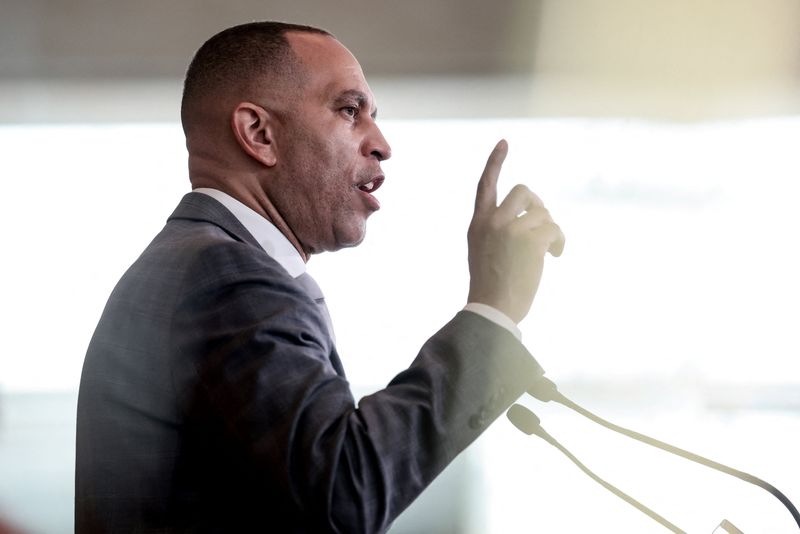 U.S. House Minority Leader Hakeem Jeffries (D-NY) delivers remarks at the United States Holocaust Memorial Museum’s National Commemoration of the Days of Remembrance at the U.S. Capitol in Washington, D.C., U.S., April 14, 2026. REUTERS/Evelyn Hockstein/File Photo