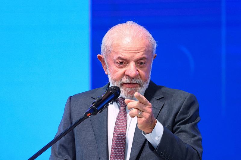 FILE PHOTO: Brazilian President Luiz Inacio Lula da Silva speaks during the opening ceremony of the Brazil pavilion at the Hannover Messe, in Hanover, Germany, April 20, 2026. REUTERS/Lisi Niesner/File Photo