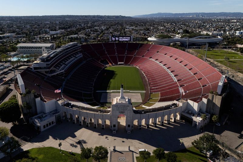 Olympics - LA28 - Ceremonial lighting of the cauldron - LA Memorial Coliseum, Los Angeles, California, U.S. - January 13, 2026 View on the day of the ceremonial lighting of the cauldron ahead of ticket registration launch. REUTERS/Daniel Cole