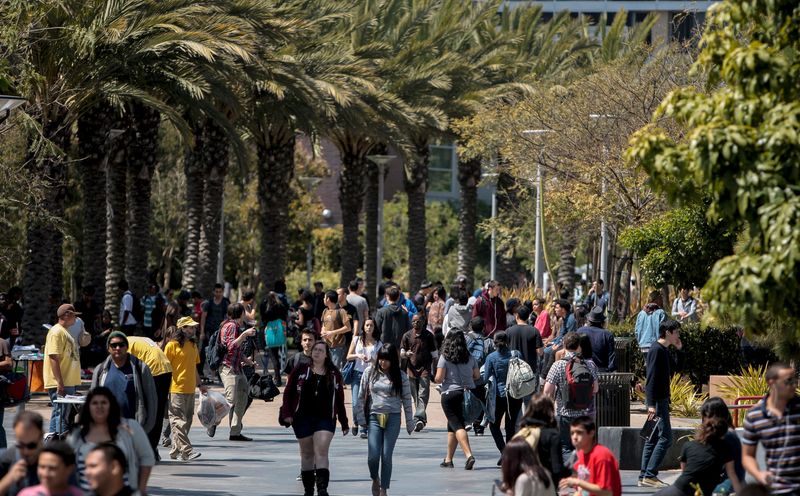 FILE PHOTO: Students walk through campus between classes at Santa Monica College in Santa Monica, California April 4, 2012.  REUTERS/Bret Hartman/File Photo