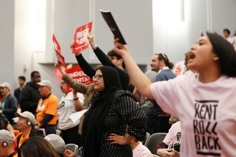 Moreom Perven attends a public hearing as New York City's Rent Guidelines Board provisionally votes on a rent freeze, in New York City, U.S., May 7, 2026. REUTERS/Heather Khalifa