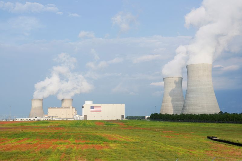 FILE PHOTO: Cooling towers are seen at the nuclear-powered Vogtle Electric Generating Plant in Waynesboro, Georgia, U.S. August 13, 2024.  REUTERS/Megan Varner/File Photo