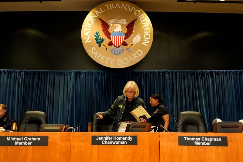 National Transportation Safety Board (NTSB) Chairwoman Jennifer Homendy gets ready to preside over a National Transportation Safety Board (NTSB) investigative hearing, at the NTSB headquarters in Washington, D.C., U.S., August 1, 2025. REUTERS/Kent Nishimura