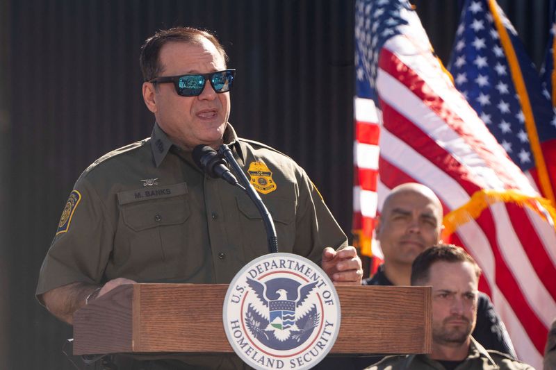 U.S. Border Patrol Chief Michael Banks speaks at the U.S.-Mexico border near Nogales, Arizona, U.S., February 4, 2026.   REUTERS/Rebecca Noble
