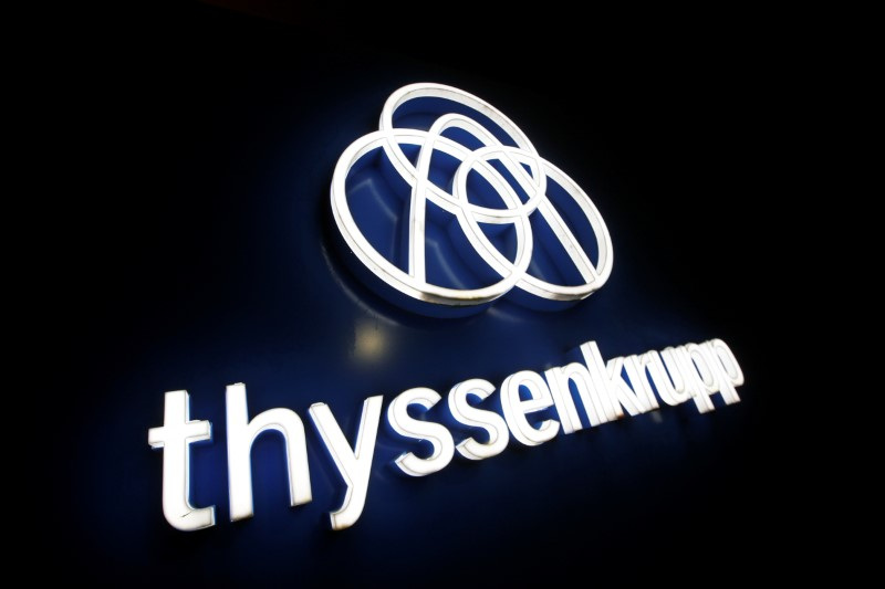 Thyssenkrupp's logo is seen outside the elevator test tower in Rottweil, Germany, January 21, 2020.  REUTERS/Michaela Rehle