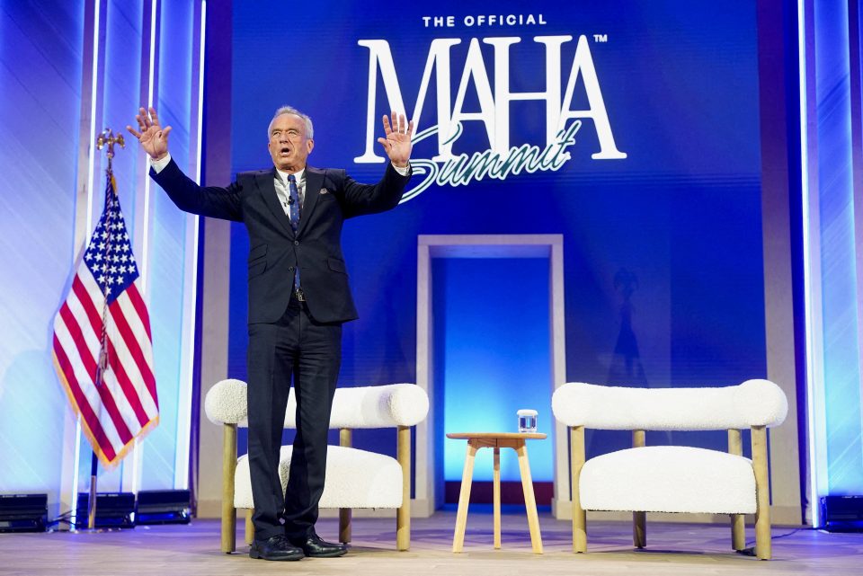FILE PHOTO: U.S. Secretary of Health and Human Services Robert F. Kennedy Jr. gestures as he speaks during the inaugural Make America Healthy Again (MAHA) summit in Washington, D.C., U.S., November 12, 2025. REUTERS/Nathan Howard/File Photo