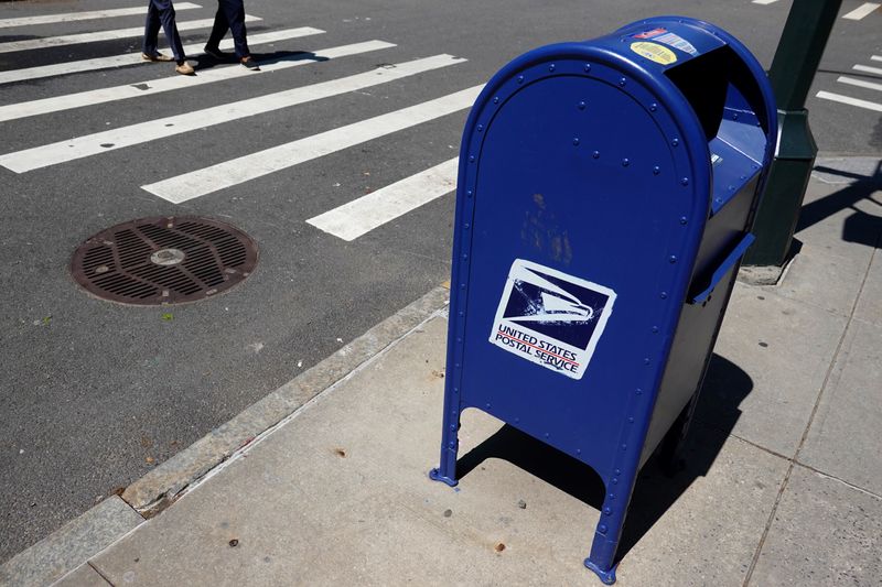 A United States Postal Service (USPS) mailbox is seen in Manhattan, New York City, U.S., May 9, 2022. REUTERS/Andrew Kelly