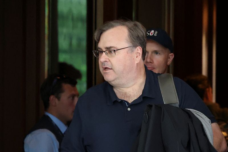 Reid Hoffman, LinkedIn Corporation cofounder, looks on at The Sun Valley Resort as he arrives for the Allen and Company Sun Valley Media and Technology Conference in Sun Valley, Idaho, U.S., July 8, 2025.  REUTERS/Brendan McDermid