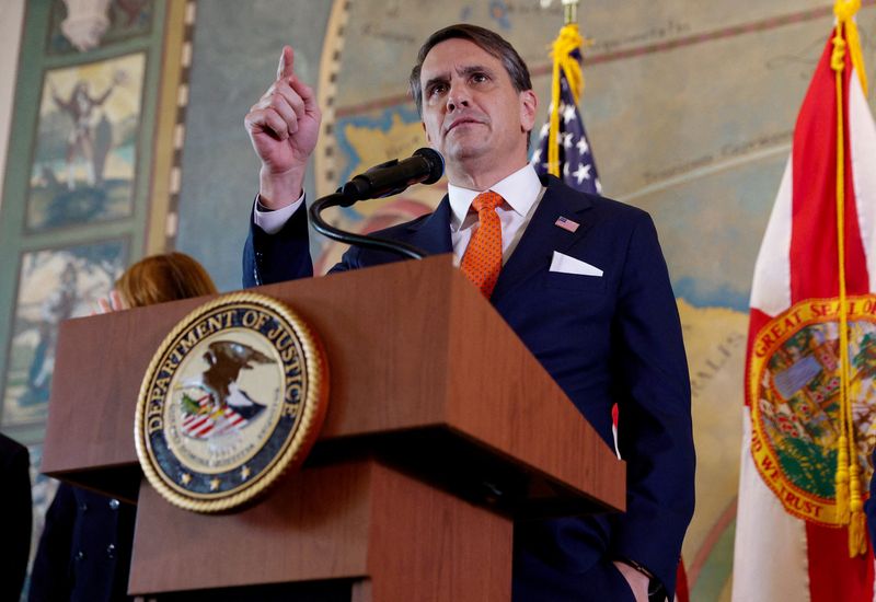 FILE PHOTO: Acting U.S. Attorney General Todd Blanche speaks at Freedom Tower in Miami, Florida, U.S., May 20, 2026. REUTERS/Marco Bello/File Photo