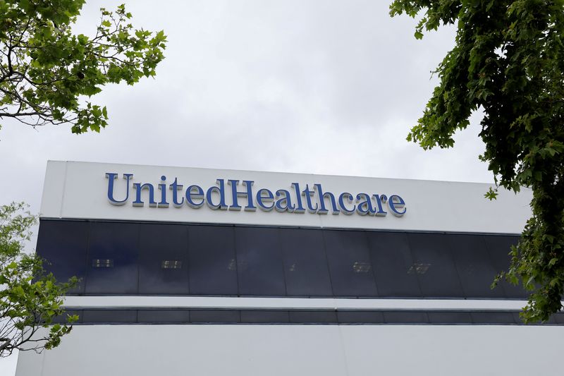 The corporate logo of UnitedHealthcare, the insurance unit of UnitedHealth Group, appears on the side of one of their office buildings in Santa Ana, California, U.S., April 13, 2020. REUTERS/Mike Blake