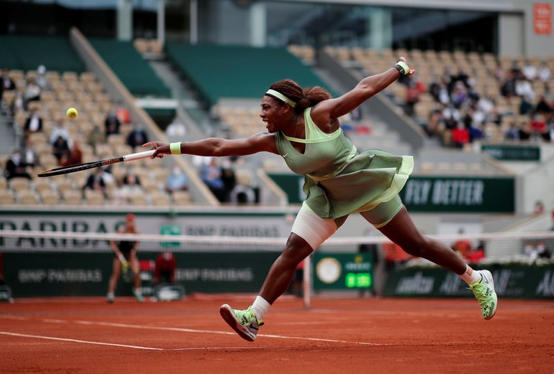 FILE PHOTO: Tennis - French Open - Roland Garros, Paris, France - June 4, 2021 Serena Williams of the U.S. in action during her third round match against Danielle Rose Collins of the U.S. REUTERS/Benoit Tessier/File Photo