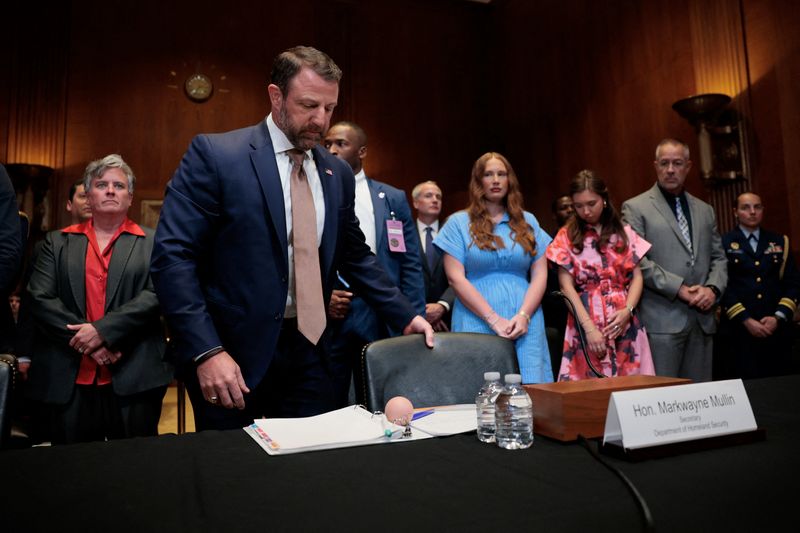 U.S. Homeland Security Secretary Markwayne Mullin arrives to testify before a Senate Appropriations Homeland Security Subcommittee hearing on the president's proposed FY2027 budget request for the Department of Homeland Security, on Capitol Hill in Washington, D.C., U.S., June 2, 2026. REUTERS/Evan Vucci