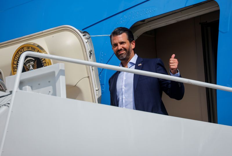 Donald Trump Jr boards Air Force One as he departs Washington at Joint Base Andrews, Maryland, U.S., September 29, 2020. REUTERS/Carlos Barria