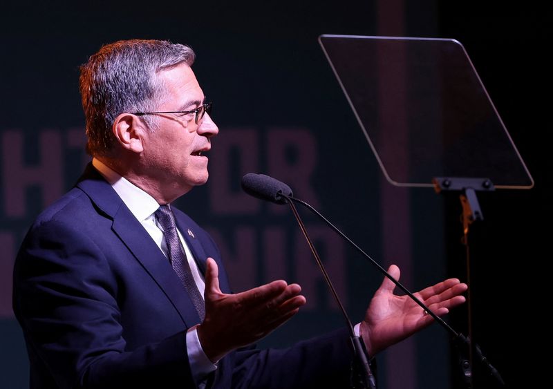 Democratic candidate Xavier Becerra speaks on election night for the 2026 California gubernatorial primary at his election night watch party, in Los Angeles, California, U.S. June 2, 2026.   REUTERS/Aude Guerrucci