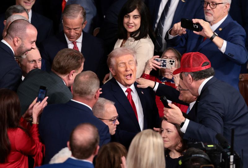 U.S. President Donald Trump arrives to deliver the State of the Union address to a joint session of Congress in the House Chamber at the U.S. Capitol in Washington, D.C., U.S., February 24, 2026.  REUTERS/EVELYN HOCKSTEIN