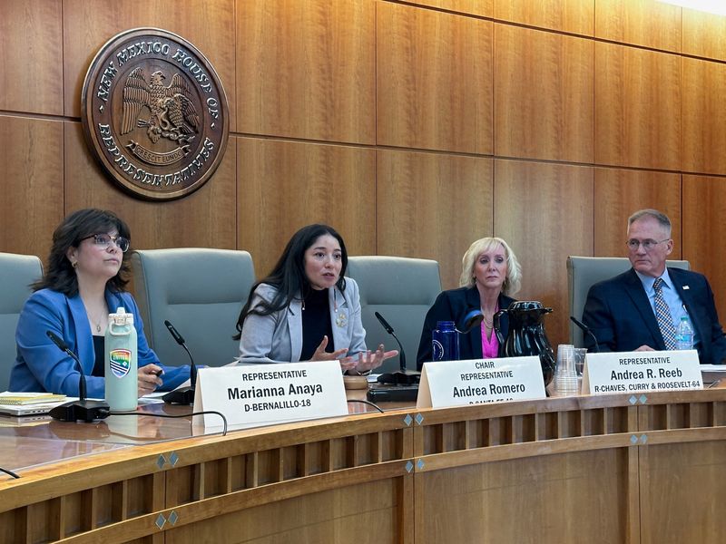 FILE PHOTO: New Mexico Representative Andrea Romero, chair of the Epstein Truth Commission, established by the New Mexico Legislature, answers a reporter's question,at the New Mexico legislature in Santa Fe, New Mexico, June 1, 2026 REUTERS/Andrew Hay/File Photo