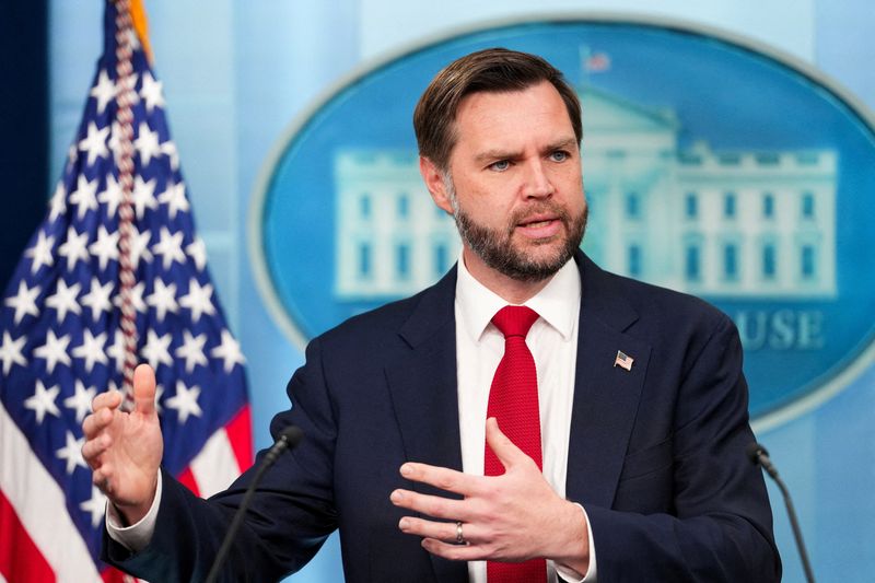 FILE PHOTO: U.S. Vice President JD Vance speaks during a press briefing at the White House in Washington, D.C., U.S., June 18, 2026. REUTERS/Eric Lee/File Photo