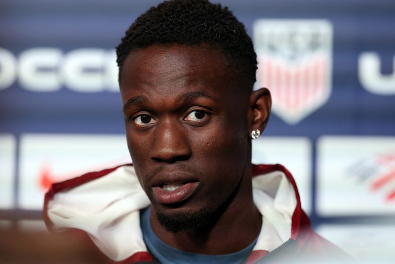Soccer Football - FIFA World Cup 2026 - United States Media Availability - Great Park Sports Complex, Irvine, California, U.S. - June 22, 2026 Folarin Balogun of the U.S. speaks to the media IMAGN IMAGES via Reuters/Kiyoshi Mio