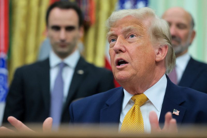 U.S. President Donald Trump speaks to reporters before signing two executive orders regarding quantum computing, in the Oval Office at the White House in Washington, D.C., U.S., June 22, 2026. REUTERS/Jonathan Ernst