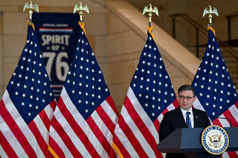 U.S. House Speaker Mike Johnson (R-LA) speaks at an unveiling ceremony for the Semiquincentennial Congressional Time Capsule on Capitol Hill in Washington, D.C., U.S., June 24, 2026. REUTERS/Annabelle Gordon