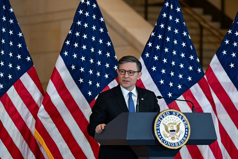 U.S. House Speaker Mike Johnson (R-LA) speaks at an unveiling ceremony for the Semiquincentennial Congressional Time Capsule on Capitol Hill in Washington, D.C., U.S., June 24, 2026. REUTERS/Annabelle Gordon