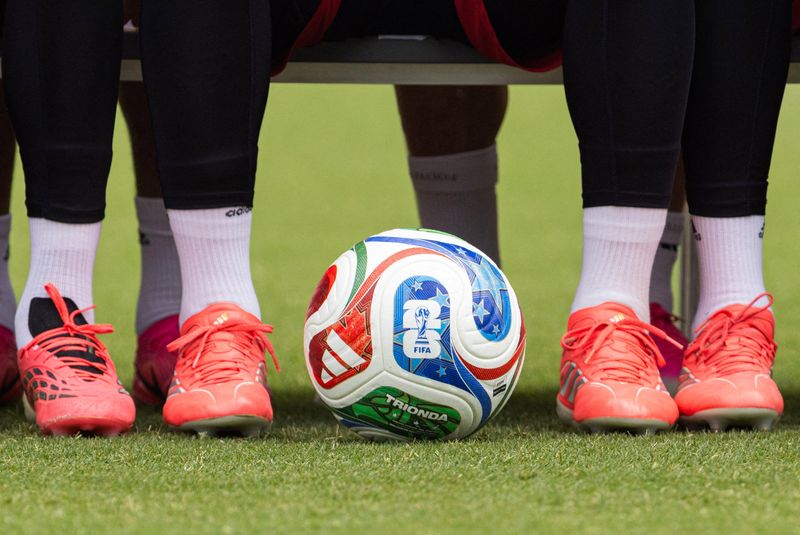 Soccer Football - FIFA World Cup 2026 - Germany Training - Wake Forest University, Winston-Salem, North Carolina, U.S. - June 10, 2026 A football with the FIFA World Cup logo is pictured during training IMAGN IMAGES via Reuters/Scott Kinser