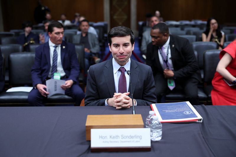 Acting Secretary of  Department of Labor Keith Sonderling attends a hearing to examine the proposed 2027 Department of Labor budget on Capitol Hill in Washington, D.C., U.S. May 19, 2026 REUTERS/Tom Brenner