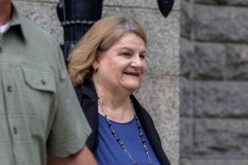 FILE PHOTO: Milwaukee County Judge Hannah Dugan, charged with obstructing an immigration arrest, leaves after appearing in court, in Milwaukee, Wisconsin, U.S. May 15, 2025.  REUTERS/Jim Vondruska/File Photo