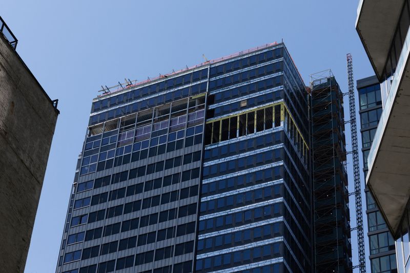 A building on 42nd Street, which was reported to have structural issues in New York City, U.S., July 8, 2026. REUTERS/Jordan Tovin
