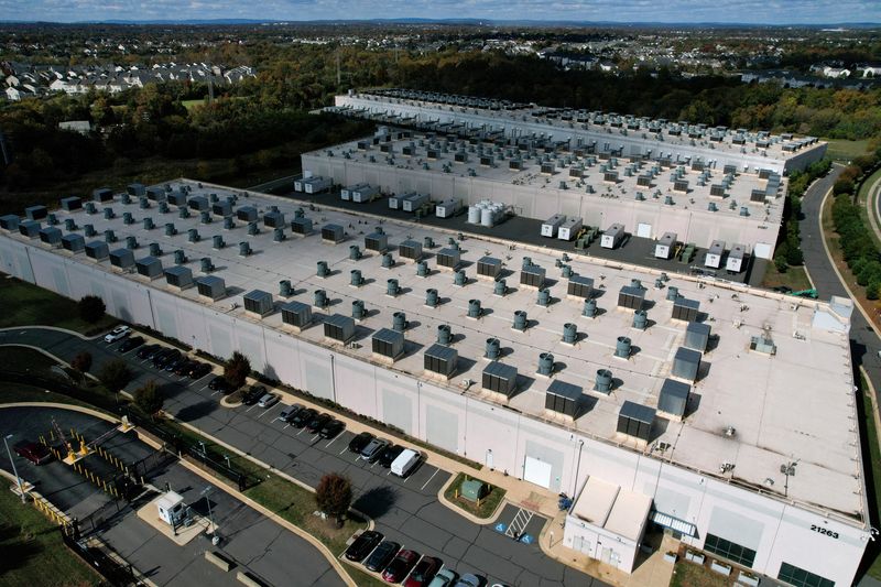 FILE PHOTO: An aerial view of an Amazon Web Services Data Center known as US East 1 in Ashburn, Virginia, U.S., October 20, 2025. REUTERS/Jonathan Ernst/File Photo