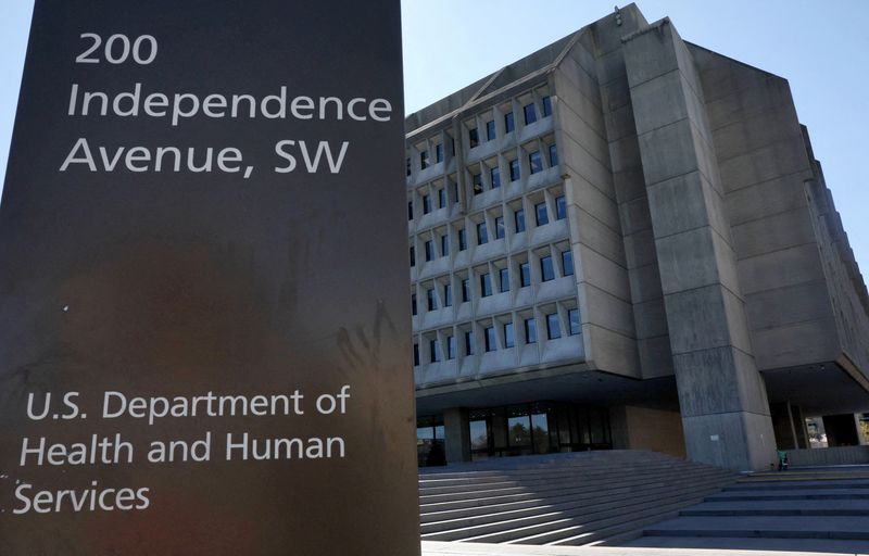 FILE PHOTO: A view of the U.S. Department of Health and Human Services building in Washington, D.C., U.S., March 27, 2025. REUTERS/Leah Millis/File Photo