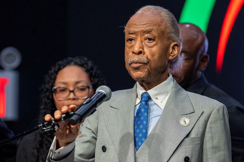Rev. Al Sharpton speaks during a press conference regarding the death of Nolan Xavier Wells who died on an island off the coast of Mississippi, in Manhattan, New York City, U.S., July 10, 2026. REUTERS/David 'Dee' Delgado