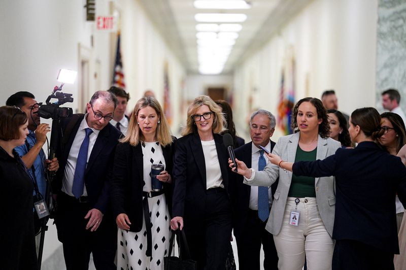 Kathy Ruemmler, former chief legal officer at Goldman Sachs, arrives for a a closed door interview with the House Oversight Committee over her ties to convicted sex offender Jeffrey Epstein, on Capitol Hill in Washington, D.C., U.S., July 15, 2026. REUTERS/Al Drago