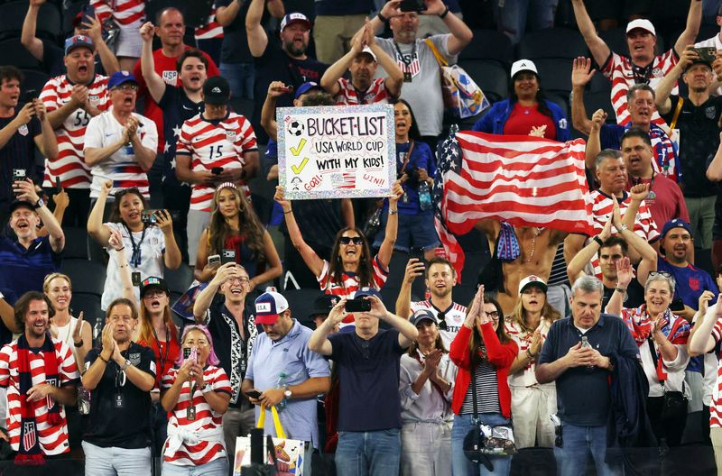 FILE PHOTO: Soccer Football - FIFA World Cup 2026 - Group D - United States v Paraguay - Los Angeles Stadium, Inglewood, California, U.S. - June 12, 2026 United States fans celebrate after the match IMAGN IMAGES via Reuters/Kiyoshi Mio/File Photo