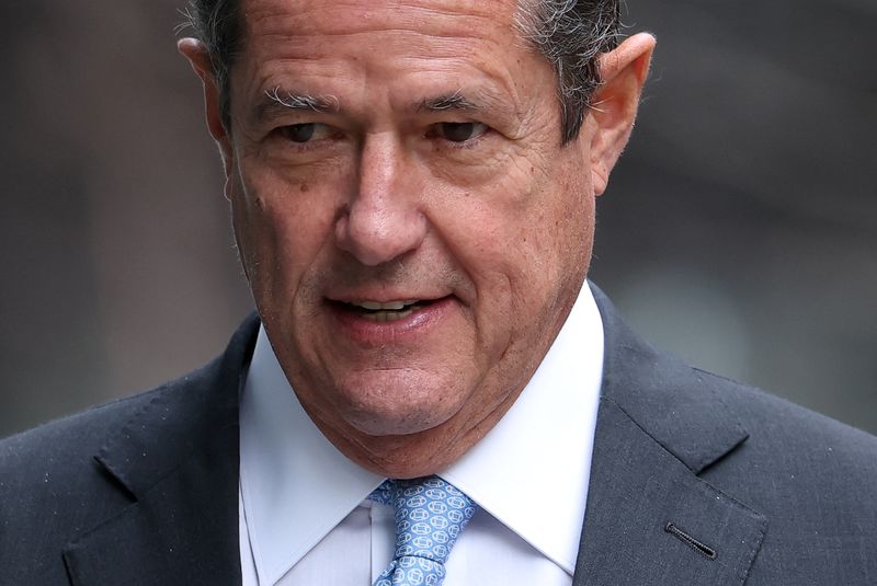 Former Barclays CEO Jes Staley walks near the court on the day Governor of the Bank of England Andrew Bailey gives evidence at London's Upper Tribunal in Staley's appeal against a proposed financial services ban over his relationship with disgraced financier Jeffrey Epstein, in London, Britain, March 7, 2025. REUTERS/Toby Melville
