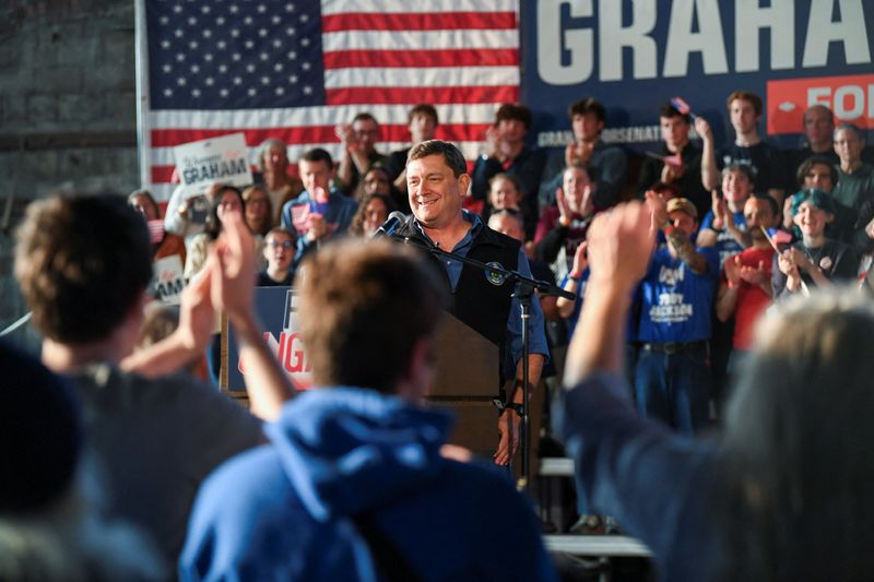 FILE PHOTO: Democratic candidate for governor Troy Jackson, of Maine, speaks during a "Fighting Oligarchy" campaign rally with U.S. Senator Bernie Sanders (I-VT) in Portland, Maine, U.S., May 25, 2026.   REUTERS/Amanda Sabga/ File Photo