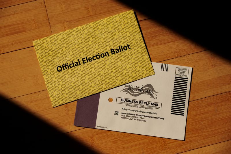 A mail-in ballot, during the Pennsylvania primary election, is displayed in this illustration picture taken in Philadelphia, Pennsylvania, U.S., May 19, 2026.  REUTERS/Hannah Beier/Illustration