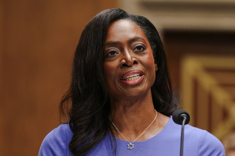 Erica Schwartz, President Donald Trump's nominee to lead the U.S. Centers for Disease Control and Prevention testifies before a Senate Health, Education, Labor, and Pensions Committee confirmation hearing, on Capitol Hill in Washington, D.C., U.S., July 15, 2026. REUTERS/Evelyn Hockstein