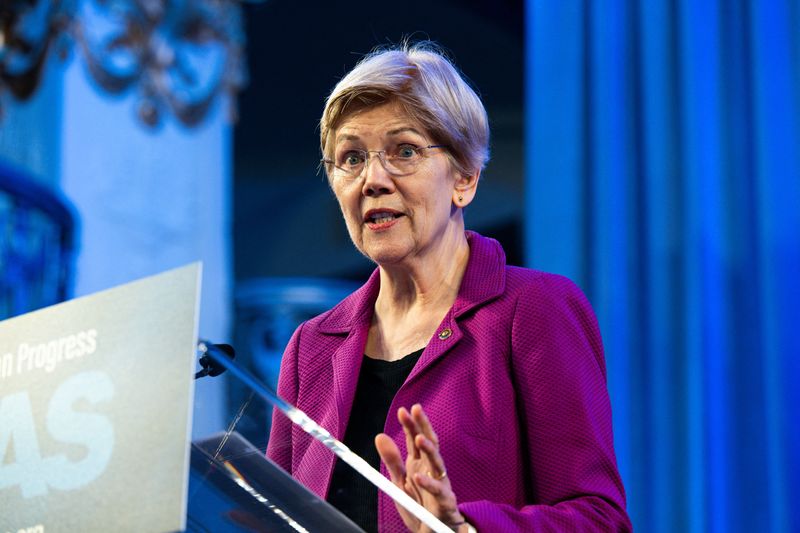 Sen. Elizabeth Warren (D-MA) gives remarks at the Center for American Progress Ideas Conference at the Mayflower Hotel in Washington, D.C., U.S., May 19, 2026. REUTERS/Annabelle Gordon