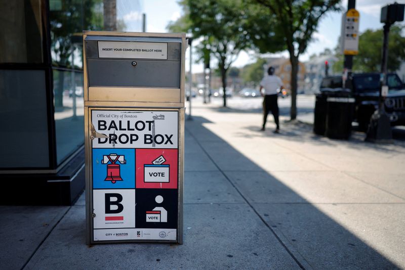 A ballot drop box outside a public library, ahead of the midterm primary election, in Boston, Massachusetts, U.S., August 20, 2026. REUTERS/Brian Snyder
