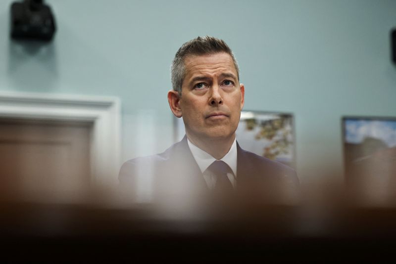 FILE PHOTO: U.S. Transportation Secretary Sean Duffy testifies before a House Appropriations Transportation, Housing and Urban Development, and Related Agencies Subcommittee hearing on the Department of Transportation budget, on Capitol Hill in Washington, D.C., U.S., May 14, 2025. REUTERS/Anna Rose Layden/File Photo