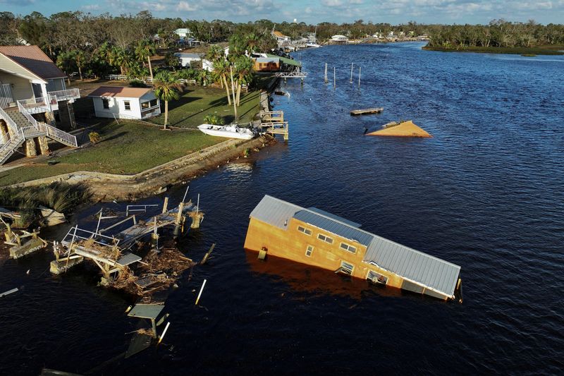 A drone view shows a flooded and damaged area, following Hurricane Helene in Steinhatchee, Florida, U.S., September 27, 2024. REUTERS/Marco Bello/File Photo