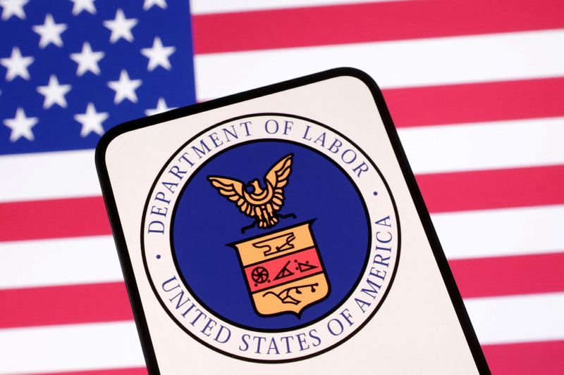 United States Department of Labor logo and U.S. flag are seen in this illustration taken April 23, 2025. REUTERS/Dado Ruvic/Illustration/File Photo