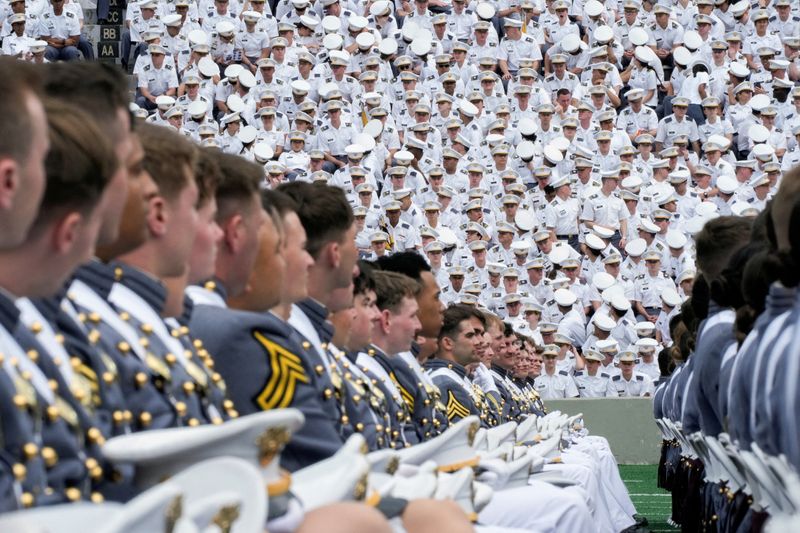 FILE PHOTO: Cadets attend the commencement ceremony at West Point Military Academy in West Point, New York, U.S., May 24, 2025. REUTERS/Eduardo Munoz/File Photo