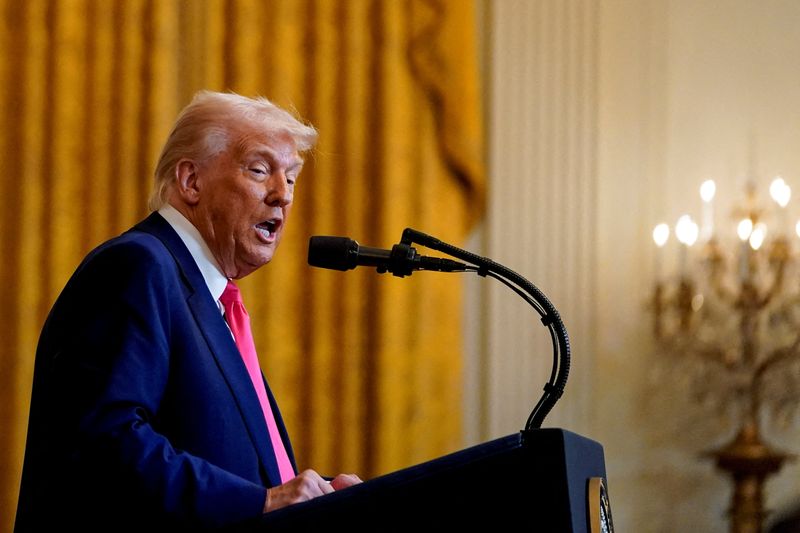 FILE PHOTO: U.S. President Donald Trump speaks, on the day he signs energy-related executive orders at the White House in Washington, D.C., U.S., April 8, 2025. REUTERS/Nathan Howard/File photo