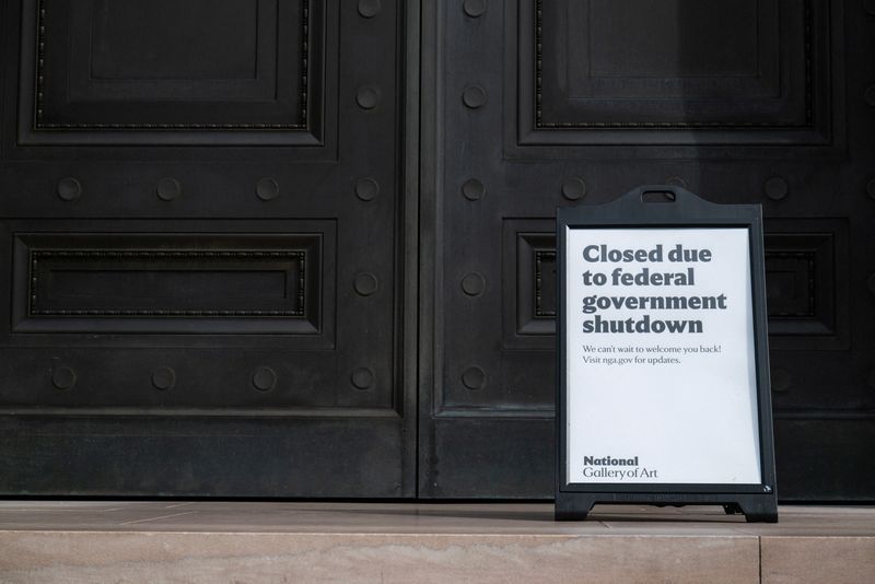 A closed sign is displayed outside the National Gallery of Art nearly a week into a partial government shutdown in Washington, D.C., U.S., October 7, 2025. REUTERS/Annabelle Gordon