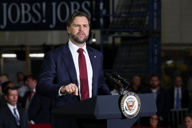U.S. Vice President JD Vance speaks at Hatch Stamping in Howell, Michigan, U.S., September 17, 2025. REUTERS/Jessica Koscielniak