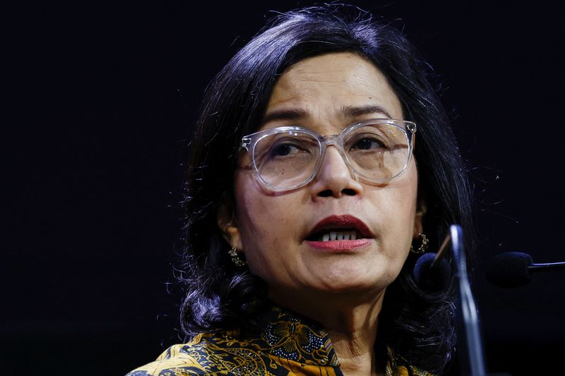 FILE PHOTO: Indonesia's Finance Minister Sri Mulyani Indrawati delivers her speech during the Mandiri Investment Forum in Jakarta, Indonesia, February 11, 2025. REUTERS/Willy Kurniawan/File Photo